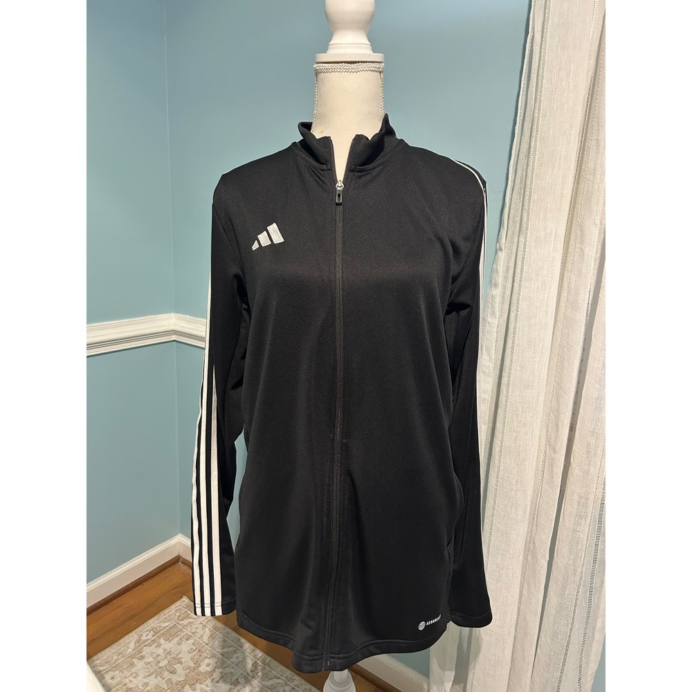 Adidas Aeroready Track Jacket Mens Medium Tall MT Black White Slim Fit Zip Up